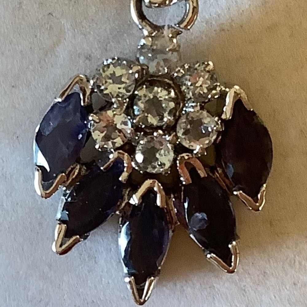 NWOT sterling SILVER TANZANITE/BLUE TOPAZ FLORAL PENDANT - Picture 2 of 11
